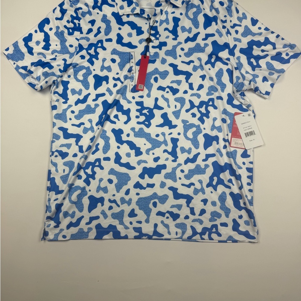 Redvanly Athletic Luxury Mens Blues And White Print Polo Shirt Size Men XL NWT!